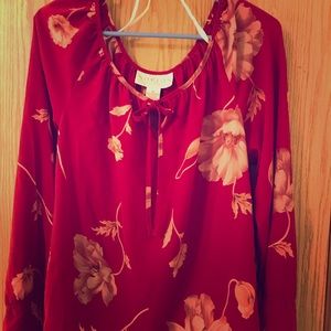 Red floral blouse